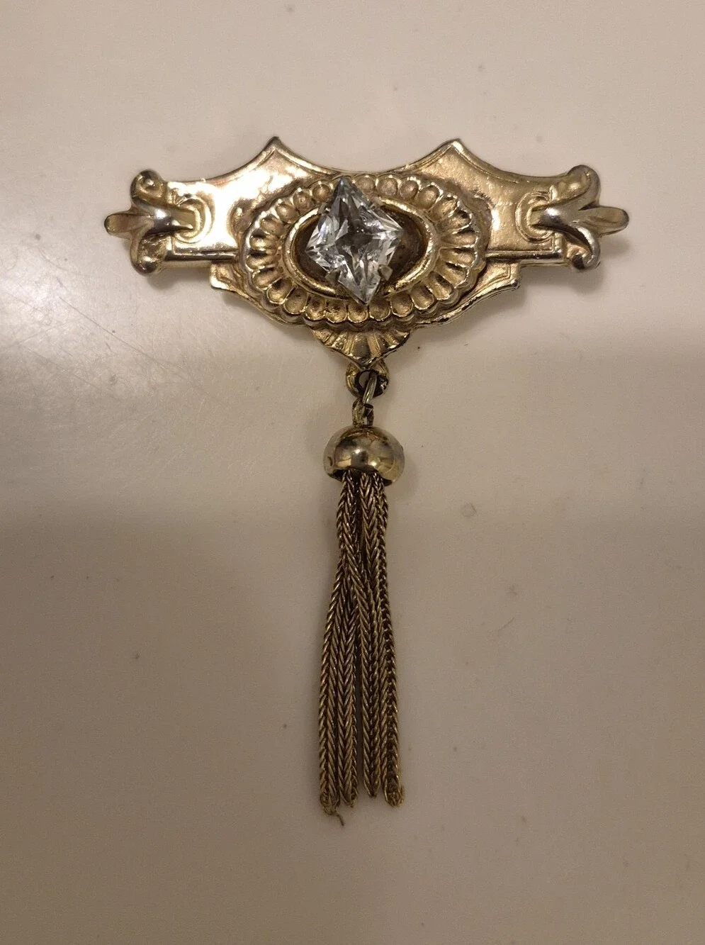 Vintage Gold-Tone Victorian Revival Chatelaine Tassel Brooch Pin